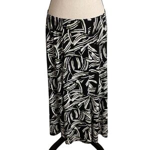 Black White & Green Abstract Midi A-Line Skirt Size 14 - SKIRT ONLY